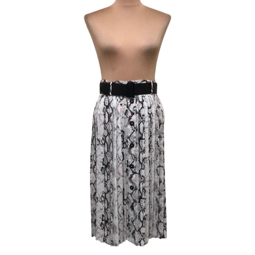 Laundry By Shelli Segal Pleated Midi Skirt Size Small White Black Pink Snakeskin